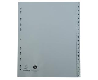 Divisori numerici 20 tasti 1-20 polipropilene riciclato 120 micron - A4 - Grigio