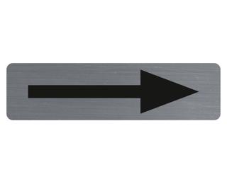 Hinweisschild selbstklebend, schwarzer Pfeil, 16,5x4,4 cm, gebürstete Aluminiumoptik - Grau