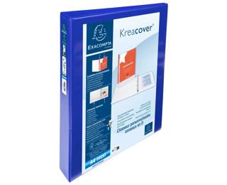 Classeur personnalisable rigide 2 poches KreaCover - 4 anneaux en D 30mm - A4 maxi - Bleu