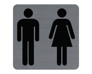 Hinweisschild selbstklebend, Toilette Damen/Herren, 7,5x7,5 cm, Aluminiumoptik - Grau