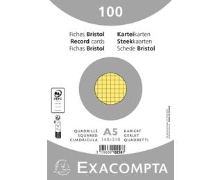 Paquet 100 fiches sous film - bristol quadrillé 5x5 non perforé 148x210mm - Jaune