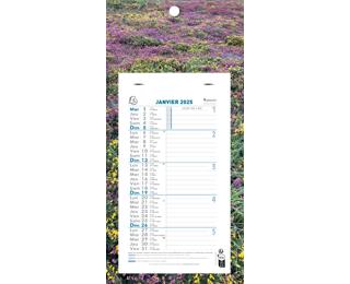 Calendrier mensuel Nature avec feuillets détachables 13 x 23 cm sur support plaque imprimée 16 x 33 cm 2025 
