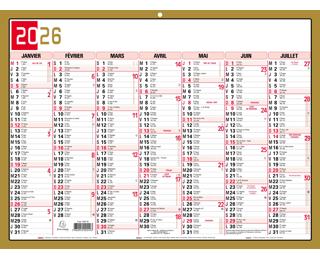 Calendrier Tricolore 22 x 29,5 cm Semestriel 2026 - rouge, noir et or