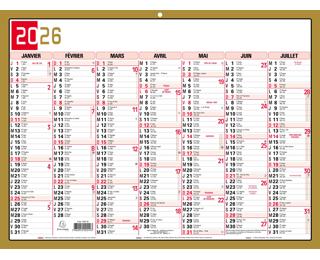Calendrier Tricolore 22 x 29,5 cm Semestriel 2026 - rouge, noir et or