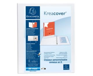 Classeur personnalisable rigide 2 poches KreaCover - 2 anneaux en D 20mm - A4 maxi - Blanc