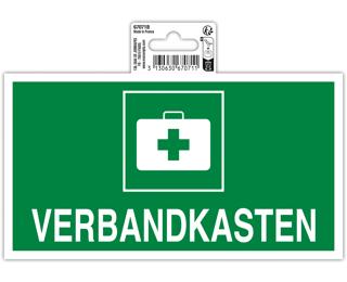 Hinweisschild selbstklebend, Verbandkasten, weiß auf grünem Hintergrund, 20x11 cm, PVC