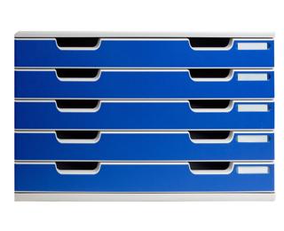 Schubladenbox MODULO A3, 5 geschlossene Laden - Blau