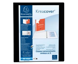 Classeur PP personnalisable Kreacover - 4 anneaux en D 30mm - A4 maxi - Noir