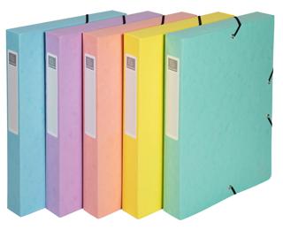 Boite de classement Exabox Dos 25mm carte lustrée Aquarel - A4 - Couleurs assorties