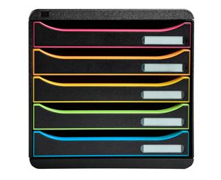 Módulo BIG-BOX PLUS con 5 cajones para documentos A4+, ultra-rígido y con stop de seguridad - 347x278x271 mm - Black Office - Negro/arlequín