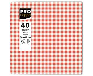 Paquet de 40 serviettes micro-gaufrées ouate décorées 2 plis - 38x40 cm - Vichy rouge