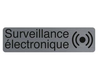 Plaque adhésive imitation aluminium Surveillance électronique 16,5X4,4 cm - Gris