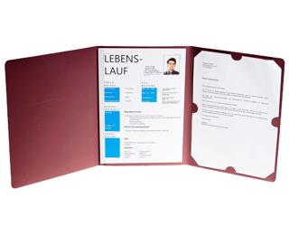 Bewerbungsmappe aus Colorspan-Karton 400g/qm mit Leinenoptik, Serie Elegance, 3-teilig mit 1 Klemmschiene, DIN A4 - Bordeauxrot
