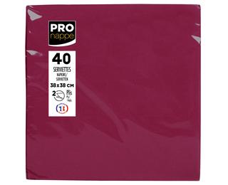 Paquet de 40 serviettes micro-gaufrées ouate 2 plis - 38x38 cm - Bordeaux