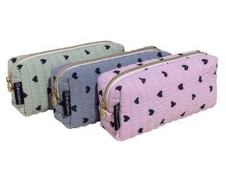 Trousse rectangle Coeurs coton - Couleurs assorties