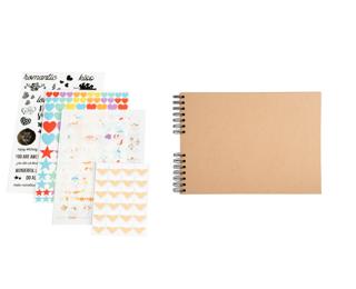 Kit Scrapbooking Album 70 pages noires : Stickers & Pochoirs - Kraft