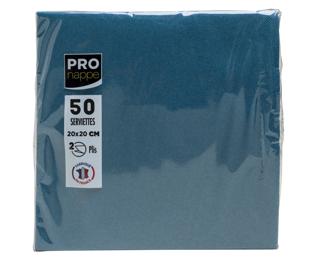 Paquet de 50 serviettes cocktail micro-gaufrées ouate 2 plis - 20x20 cm - Bleu Pacifique