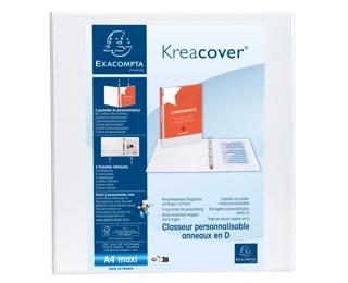 Classeur PP personnalisable Kreacover - 4 anneaux en D 60mm - A4 maxi - Blanc