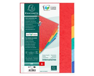 Intercalaires carte lustrée 225g 6 positions - A4 - Couleurs assorties