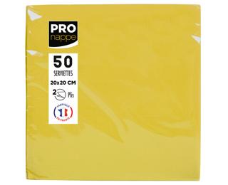 Paquet de 50 serviettes cocktail micro-gaufrées ouate 2 plis - 20x20 cm - Jaune