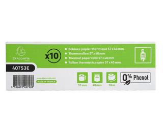Bobine pour tickets de carte bancaire 57x40mm - 18m - 1 pli thermique 55g/m2 sans Phenol. 
