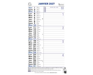 Calendrier bloc mensuel avec feuillets détachables sans support 15,5 x 28,5 cm 2027