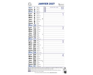 Calendrier bloc mensuel avec feuillets détachables sans support 15,5 x 28,5 cm 2027