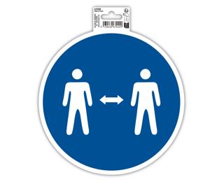 Panneau PVC adhésif antidérapant Gardez vos distances 20 cm - Bleu