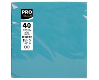 Paquet de 40 serviettes micro-gaufrées ouate 2 plis - 38x38 cm - Turquoise