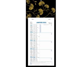 Calendrier mensuel Ginkgo avec feuillets mensuels détachables 15,5 x 28 ,5 cm sur support plaque imprimée 19 x 41 cm 2024 - Couleurs assorties