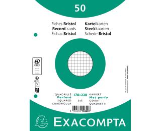 Paquet 50 fiches sous film - bristol quadrillé 5x5 perforé 170x220mm - Blanc