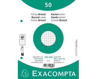 Paquet 50 fiches sous film - bristol quadrillé 5x5 perforé 170x220mm 