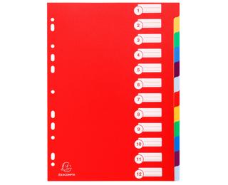Intercalaires polypropylène opaque semi rigide 12 positions - A4 - Couleurs assorties