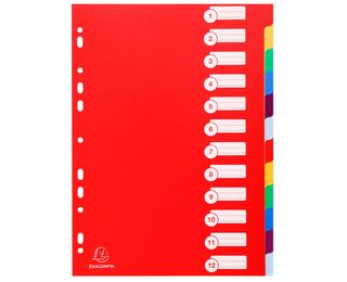 Dividers PP A4 0.3mm 12 Part - Assorted colours
