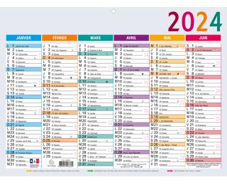 Calendrier Multicolore 22 x 29,5 cm Semestriel 2024 - Multicolore