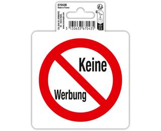 Hinweisschild selbstklebend, Keine Werbung, 10x10 cm, PVC - Rot