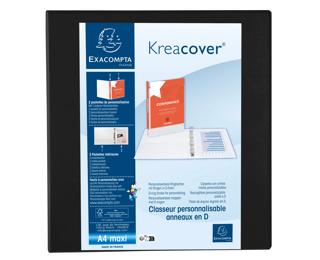 Classeur PP personnalisable Kreacover - 4 anneaux en D 60mm - A4 maxi - Noir