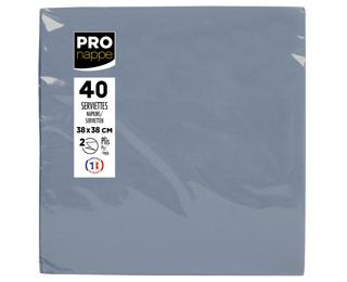 Paquet de 40 serviettes micro-gaufrées ouate 2 plis - 38x38 cm - Gris