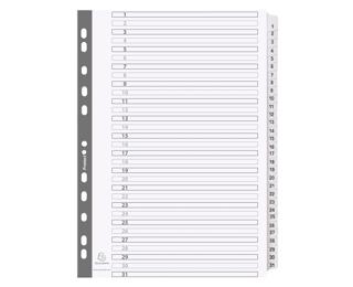 Divisori numerici con tasti plastificati cartoncino 160g/mq - 31 tasti 1 - 31 - A4 - Bianco