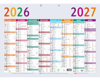 Calendrier Multicolore 55 x 40,5 cm Septembre 2026 à Décembre 2027 - Gris