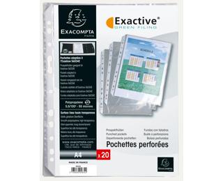 Sachet de 20 pochettes perforées pour classeur Exactive - polypropylène lisse 5,5/100e - Cristal