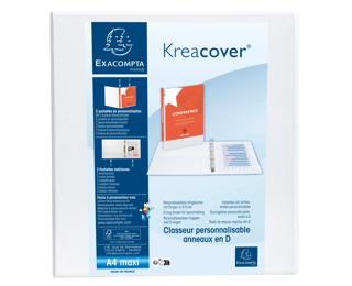 Classeur PP personnalisable Kreacover - 2 anneaux en D 60mm - A4 maxi - Blanc