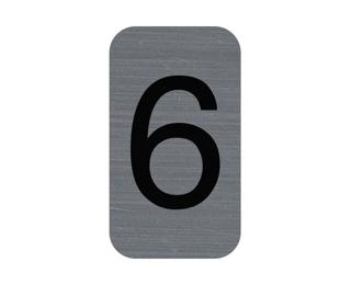 Plaque adhésive imitation Aluminium Chiffre 6 2,5x4,4 cm - Gris