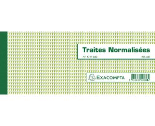 Carnet à souche "Traites normalisées" NF K 11030-1 de 50 feuillets - Format horizontal de la traite 10,1x21cm