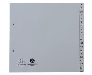 Intercalaires imprimés alphabétiques PP recyclé gris A-Z (alphabet allemand) - 20 positions - 2/3 A4 - Gris