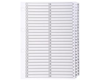 Divisori numerici con tasti plastificati cartoncino 160g/mq - 50 tasti 1 - 50 - A4 - Bianco