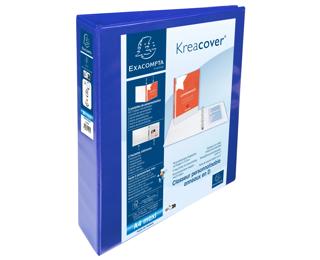 Classeur personnalisable rigide 2 poches KreaCover - 4 anneaux en D 40mm - A4 maxi - Bleu