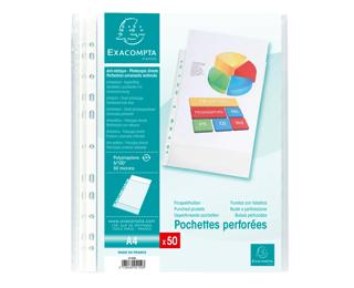 Pk 50 Punch Pockets PP A4 0.05mm Grain - Crystal