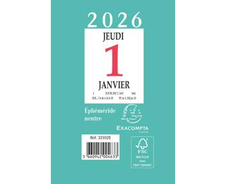 Bloc éphéméride neutre sans support 6,5 x 9,7 cm - 2026 - Vert