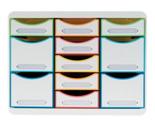 Schubladenbox STORE BOX MULTI, 11 offene Schubladen, Black Office - Weiss/Harlekin